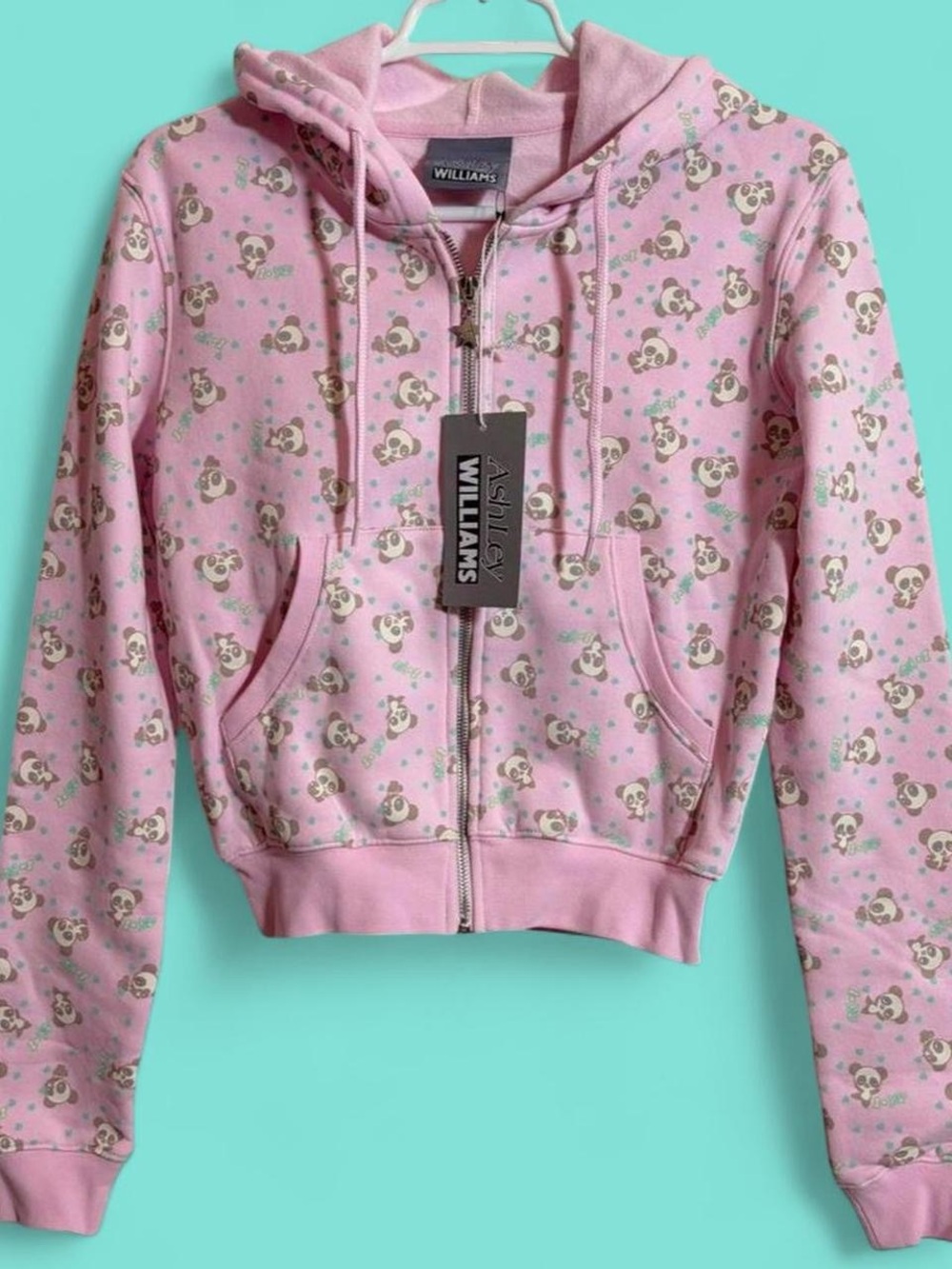 Ashley Williams Pink Panda Zip-Up Hoodie small nwt